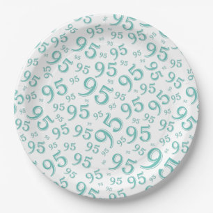 95th Birthday Party Random Number Pattern Teal Paper Plates