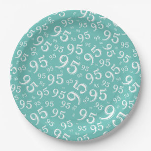 95th Birthday Party Random Number Pattern Teal Paper Plates
