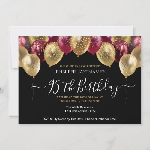 95th Birthday Party Red and Gold Invitation