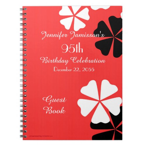 95th Birthday Party Red Floral Guest Book Notebook