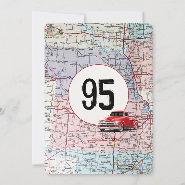 95th Birthday Party Red Retro Truck Invitation (Front)