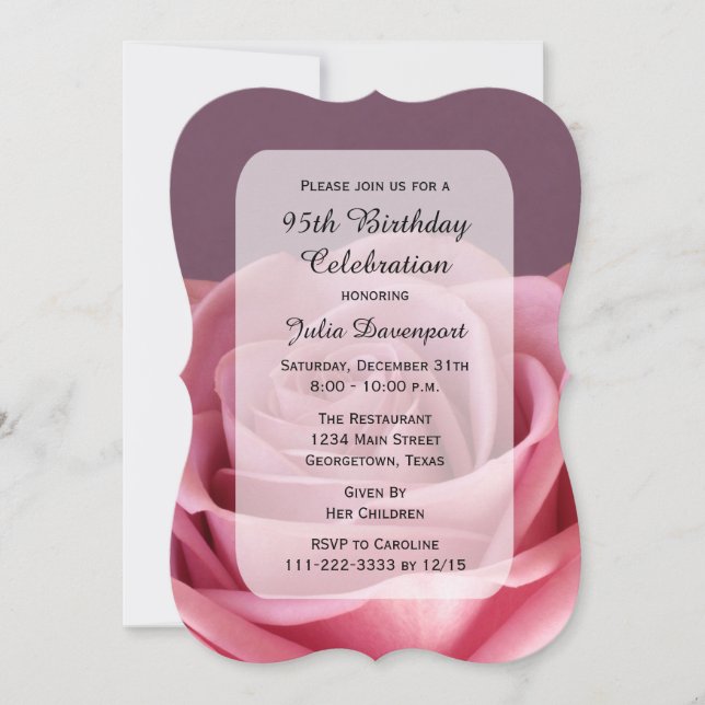 95th Birthday Party Rose Elegance Invitation (Front)