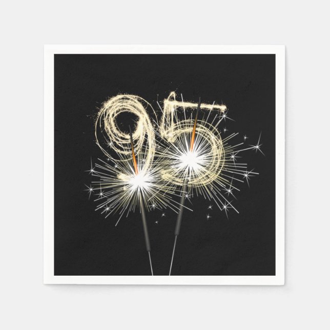 95th Birthday Party Sparklers on Black Napkins (Front)