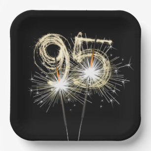 95th Birthday Party Sparklers on Black Paper Plates