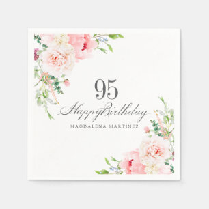 95th Birthday Party Supplies Pink Floral Custom Napkins