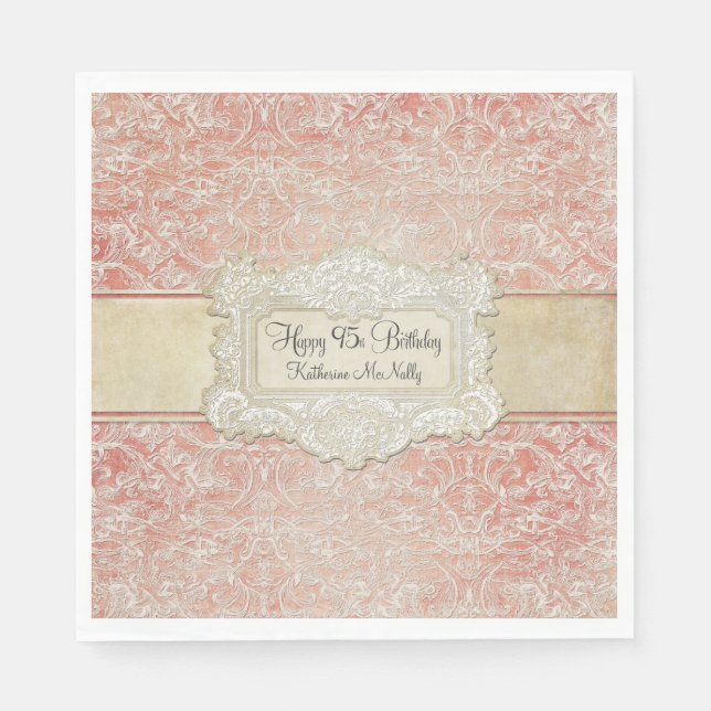 95th Birthday Party Vintage French Lace Regency Napkins (Front)