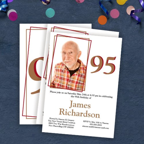 95th Birthday photo simple minimal modern Invitation
