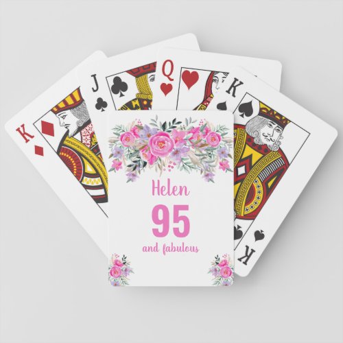 95th birthday pink floral playing cards