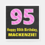 [ Thumbnail: 95th Birthday: Pink Stripes and Hearts "95" + Name Napkins ]