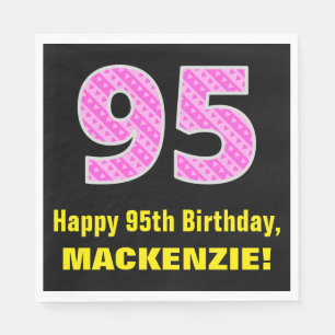 95th Birthday: Pink Stripes and Hearts "95" + Name Napkins