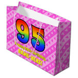 [ Thumbnail: 95th Birthday: Pink Stripes & Hearts, Rainbow # 95 Gift Bag ]
