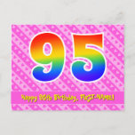 [ Thumbnail: 95th Birthday: Pink Stripes & Hearts, Rainbow 95 Postcard ]