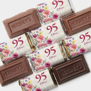 95th Birthday Pink Wildflower Linen Chocolates Hershey's Miniatures