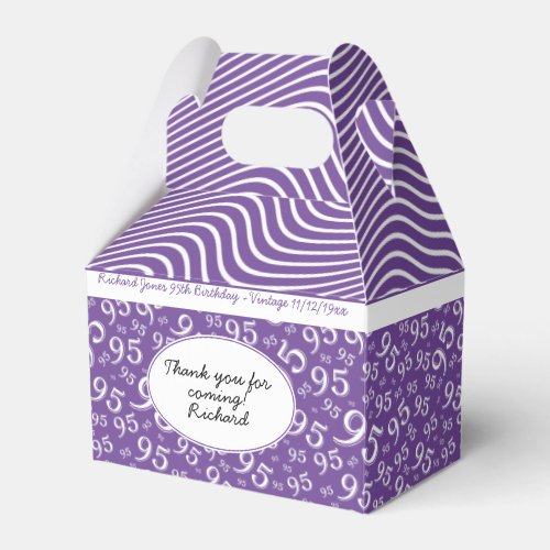 95th Birthday Purple Random Number Pattern 95 Favor Boxes