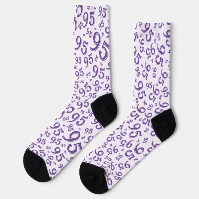 95th Birthday Purple Random Number Pattern Socks (Left)