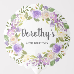 95th Birthday Purple Rose Floral Rustic Wreath Balloon