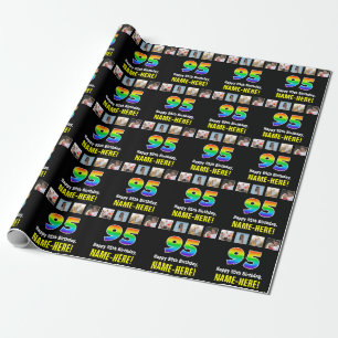 95th Birthday: Rainbow “95“; Custom Photos & Name Wrapping Paper