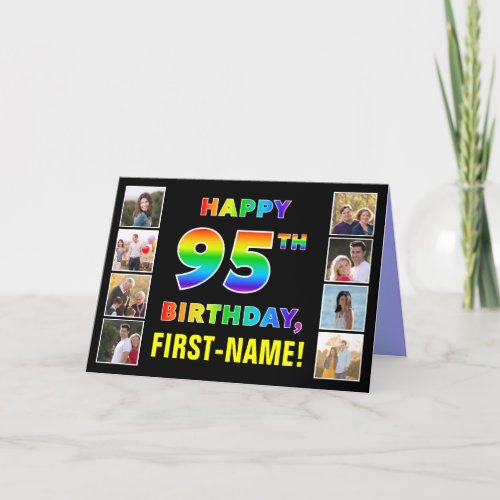 95th Birthday Rainbow Text Custom Photos  Name Card