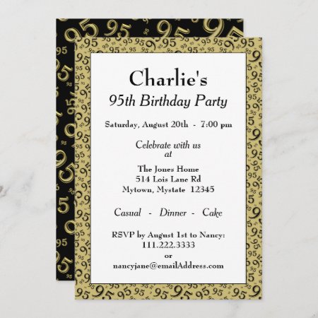 95th Birthday Random Number Pattern Black/gold Invitation