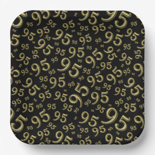 95th Birthday Random Number Pattern Black/Gold Paper Plates