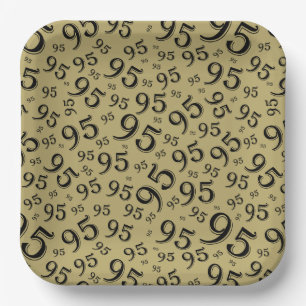 95th Birthday Random Number Pattern Black/Gold Paper Plates