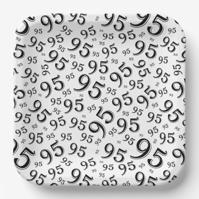 95th Birthday Random Number Pattern Black/White Paper Plates (Front)