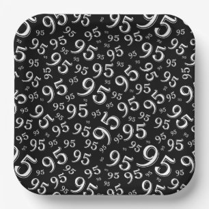 95th Birthday Random Number Pattern Black/White Paper Plates