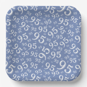 95th Birthday Random Number Pattern Blue/White Paper Plates