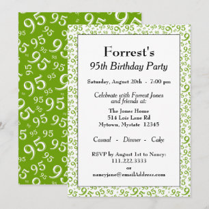 95th Birthday Random Number Pattern Green/White Invitation