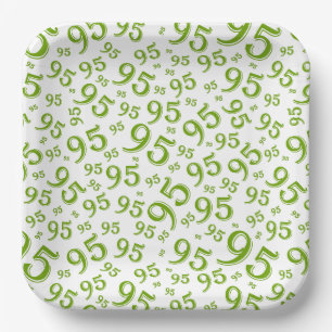 95th Birthday Random Number Pattern Green/White Paper Plates
