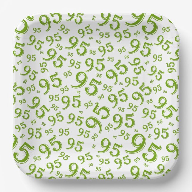 95th Birthday Random Number Pattern Green/White Paper Plates (Front)