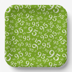 95th Birthday Random Number Pattern Green/White Paper Plates
