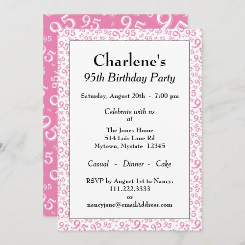 95th Birthday Random Number Pattern PinkWhite Invitation