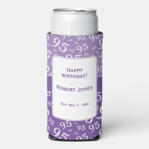 95th Birthday Random Number Pattern Purple Seltzer Can Cooler