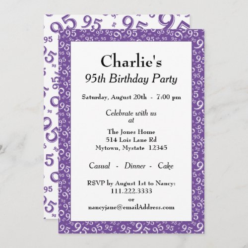 95th Birthday Random Number Pattern PurpleWhite Invitation