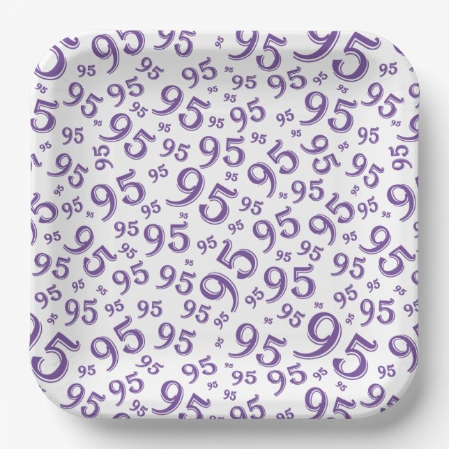 95th Birthday Random Number Pattern Purple/white Paper Plates (Front)
