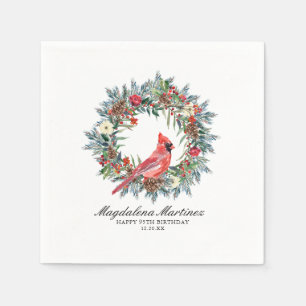 95th Birthday Red Cardinal Wreath Custom Cocktail Napkins