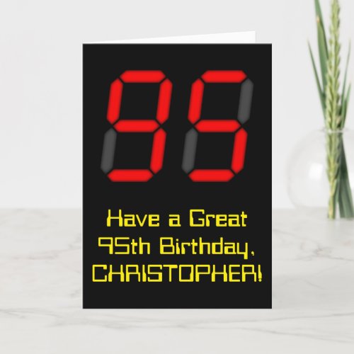 95th Birthday Red Digital Clock Style 95  Name Card