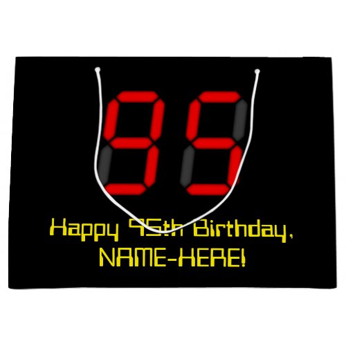 95th Birthday Red Digital Clock Style 95  Name Large Gift Bag