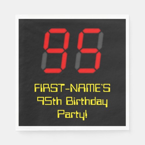 95th Birthday Red Digital Clock Style 95  Name Napkins