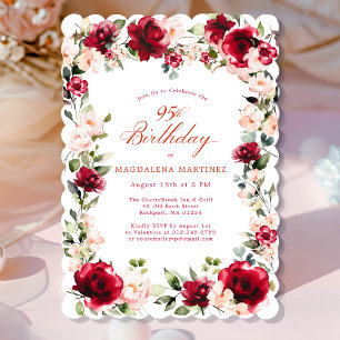 95th Birthday Red Rose Pink Peony Floral Invitation