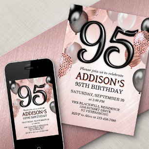 95th Birthday Rose Gold Balloons Invitation