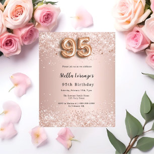 95th birthday rose gold pink confetti invitation