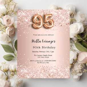 95th birthday rose gold pink invitation postcard