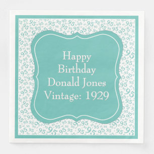 95th Birthday Teal/White Bracket Number Pattern Paper Dinner Napkins