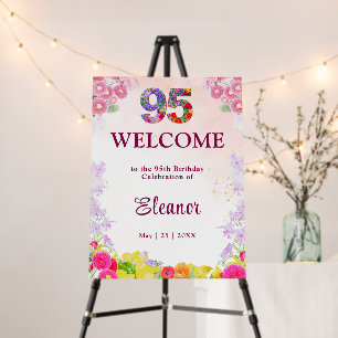 95th Birthday Welcome Sign Floral Elegant Party