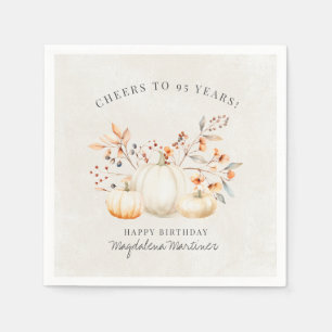 95th Birthday White Pumpkin Fall Leaves Custom Napkins