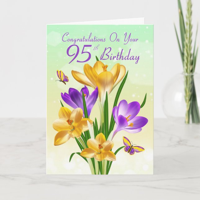 95th Birthday Yellow And Purple Crocus Card (Front)