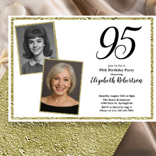 95th Custom Photo White and Gold Invitation