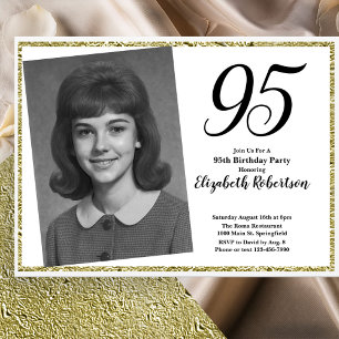 95th Custom Photo White and Gold Invitation